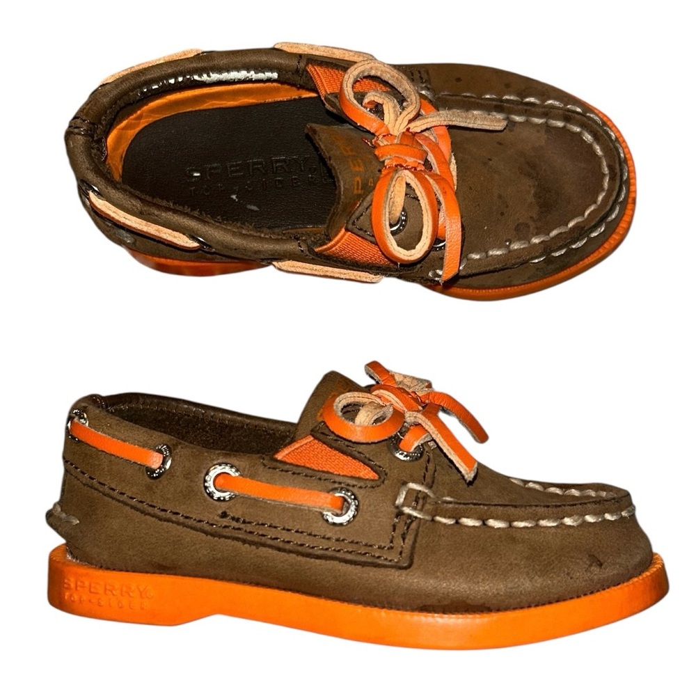 Sperry Sperry Top Sider Brown Leather Orange Bottom Boat Shoe Baby Size 5